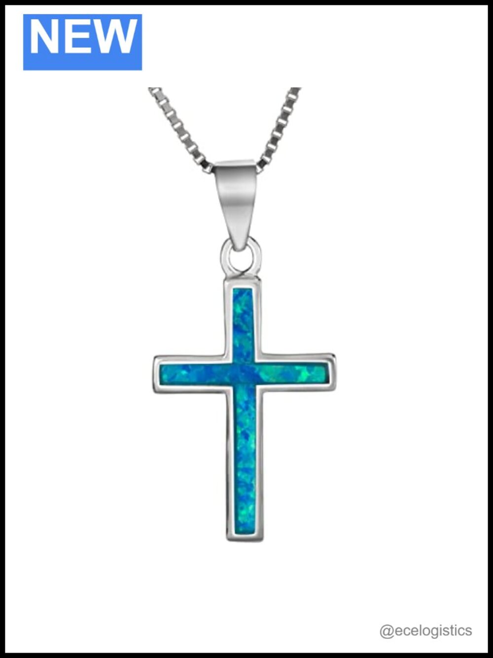 Sterling Silver Opal Cross Necklace Pendant 18" Box Chain Hypoallergenic